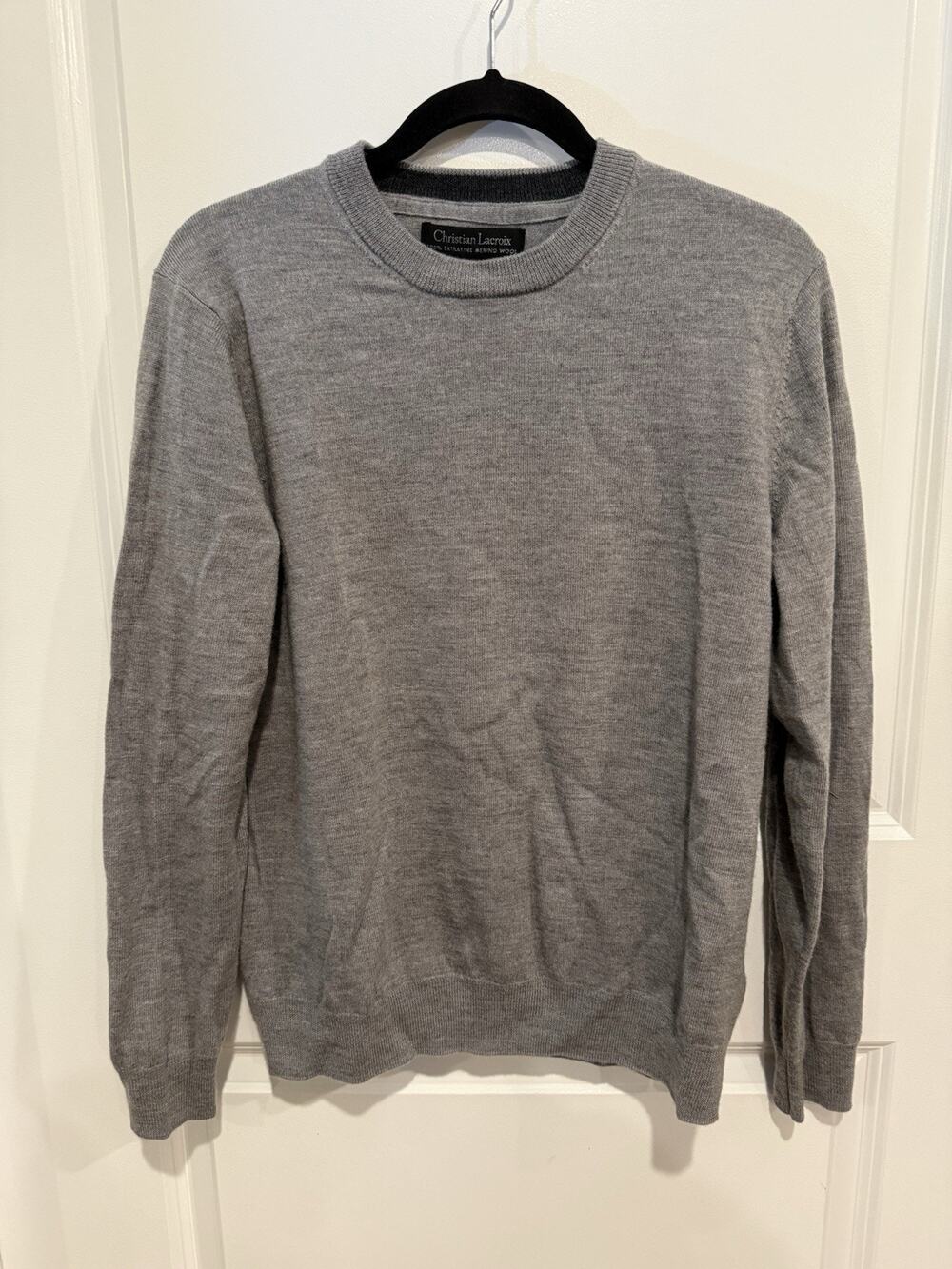 Christian Lacroix Mens Extra Fine Merino Wool Gray Sweater Sz Medium Crew Neck
